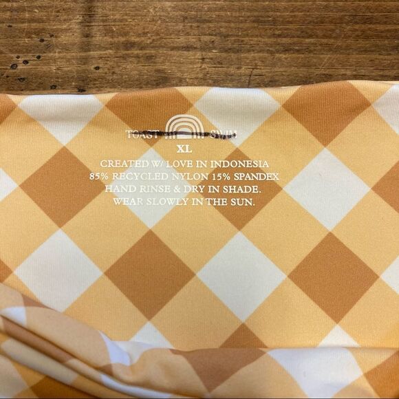 Toast Swim Bikini Bottoms White Tan Gingham Plaid XL NWOT Cheeky - Picture 6 of 6